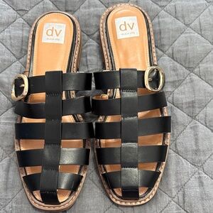 Dolce Vita Black Slide Sandals with Gold Buckle